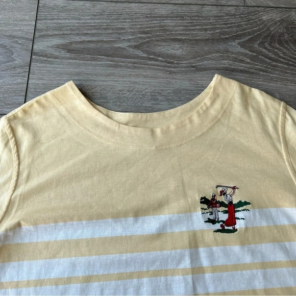 Vintage Tail Baby Yellow Striped Golf Embroidery Relaxed Fit Cotton Short Sleeve - Picture 7 of 12